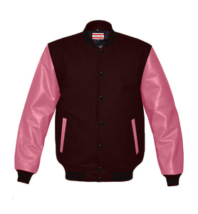 Superb Genuine Pink Leather Sleeve Letterman College Varsity Men Wool Jackets #PKSL-BSTR-BB