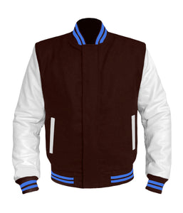 Original American Varsity White Leather Sleeve Letterman College Baseball Kid Wool Jackets #WSL-BLSTR-BZ