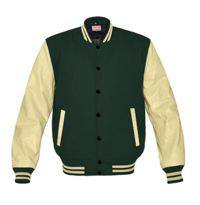 Original American Varsity Cream Leather Sleeve Letterman College Baseball Men Wool Jackets #CRSL-CRSTR-BB