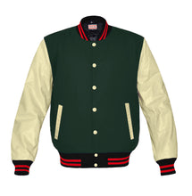 Load image into Gallery viewer, Original American Varsity Real Cream Leather Letterman College Baseball Kid Wool Jackets #CRSL-RSTR-CB-BBand