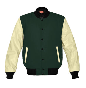 Original American Varsity Real Cream Leather Letterman College Baseball Men Wool Jackets #CRSL-BB-Bband