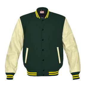 Superb Genuine Cream Leather Sleeve Letterman College Varsity Men Wool Jackets #CRSL-YSTR-BB