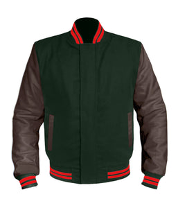 Original American Varsity Dark Brown Leather Sleeve Letterman College Baseball Kid Wool Jackets #DBRSL-RSTR-BZ