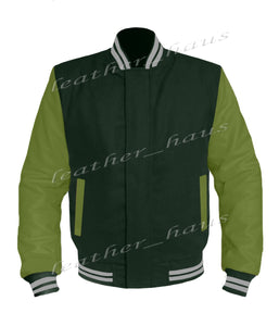 Original American Varsity Green Leather Sleeve Letterman College Baseball Kid Wool Jackets #GRSL-GYSTR-BZ