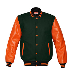 Original American Varsity Real Orange Leather Letterman College Baseball Men Wool Jackets #ORSL-ORSTR-OB-BBand