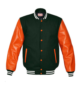 Superb Genuine Orange Leather Sleeve Letterman College Varsity Women Wool Jackets #ORSL-WSTR-OB