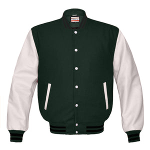 Superb Genuine White Leather Sleeve Letterman College Varsity Men Wool Jackets #WSL-BSTR-WB