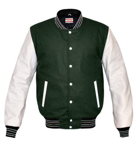 Superb Genuine White Leather Sleeve Letterman College Varsity Men Wool Jackets #WSL-BWSTR-WB
