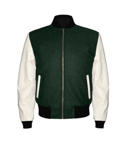 Original American Varsity Real White Leather Letterman College Baseball Men Wool Jackets #WSL-ZIP-BBand