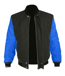 Original American Varsity Blue Leather Sleeve Letterman College Baseball Kid Wool Jackets #BLSL-BSTR-BZ