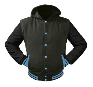 Superb Leather Sleeve Original American Varsity Letterman College Baseball Women Wool Hoodie Jackets #BSL-LBLSTR-LBLB-H