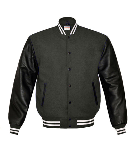 Superb Genuine Black Leather Sleeve Letterman College Varsity Women Wool Jackets #BSL-WSTR-BB