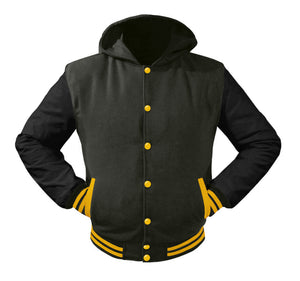 Superb Black Leather Sleeve Original American Varsity Letterman College Baseball Kid Wool Hoodie Jackets #BSL-YSTR-YB-H