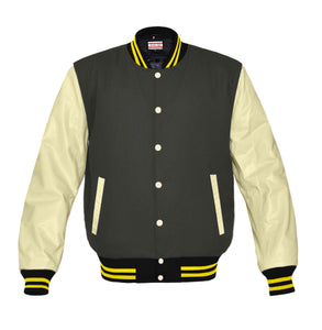 Original American Varsity Real Cream Leather Letterman College Baseball Women Wool Jackets #CRSL-YSTR-CB-BBAND