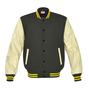 Superb Genuine Cream Leather Sleeve Letterman College Varsity Men Wool Jackets #CRSL-YSTR-BB