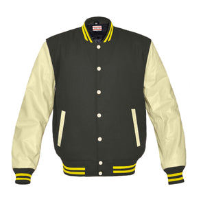 Superb Genuine Cream Leather Sleeve Letterman College Varsity Kid Wool Jackets #CRSL-YSTR-CB