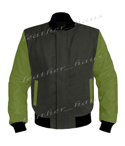Original American Varsity Green Leather Sleeve Letterman College Baseball Men Wool Jackets #GRSL-BBAND-BZ