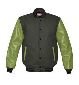 Original American Varsity Green Leather Sleeve Letterman College Baseball Women Wool Jackets #GRSL-BSTR-BB