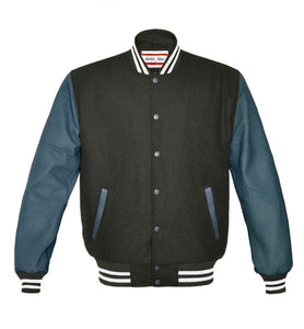 Superb Grey Genuine Leather Sleeve Letterman College Varsity Kid Wool Jackets #GYSL-WSTR-GYB