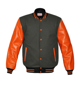 Original American Varsity Real Orange Leather Letterman College Baseball Men Wool Jackets #ORSL-ORSTR-OB-BBand