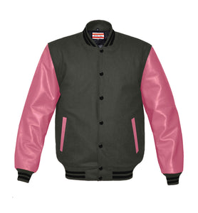 Superb Genuine Pink Leather Sleeve Letterman College Varsity Men Wool Jackets #PKSL-BSTR-BB