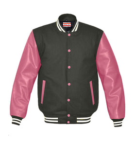 Superb Genuine Pink Leather Sleeve Letterman College Varsity Kid Wool Jackets #PKSL-WSTR-PKB