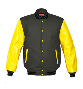 Superb Genuine Yellow Leather Sleeve Letterman College Varsity Kid Wool Jackets #YSL-BSTR-YB