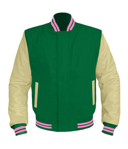 Original American Varsity Cream Leather Sleeve Letterman College Baseball Men Wool Jackets #CRSL-PKSTR-BZ