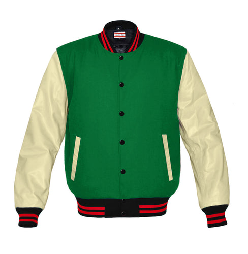 Original American Varsity Real Cream Leather Letterman College Baseball Men Wool Jackets CRSL-RSTR-BB-BBand