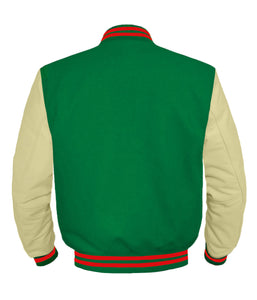 Original American Varsity Cream Leather Sleeve Letterman College Baseball Kid Wool Jackets #CRSL-RSTR-BZ