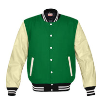 Load image into Gallery viewer, Original American Varsity Real Cream Leather Letterman College Baseball Men Wool Jackets #CRSL-WSTR-WB-BBAND