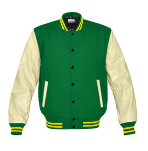 Superb Genuine Cream Leather Sleeve Letterman College Varsity Men Wool Jackets #CRSL-YSTR-BB