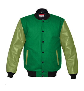 Original American Varsity Green Leather Sleeve Letterman College Baseball Men Wool Jackets #GRSL-BSTR-BB-BBAND