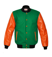 Load image into Gallery viewer, Original American Varsity Real Orange Leather Letterman College Baseball Kid Wool Jackets #ORSL-BSTR-OB-Bband