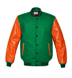 Superb Genuine Orange Leather Sleeve Letterman College Varsity Kid Wool Jackets #ORSL-BSTR-BB
