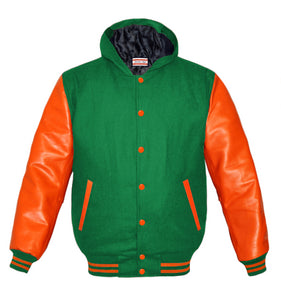 Superb Genuine Orange Leather Sleeve Letterman College Varsity Kid Wool Jackets #ORSL-ORSTR-ORB-H