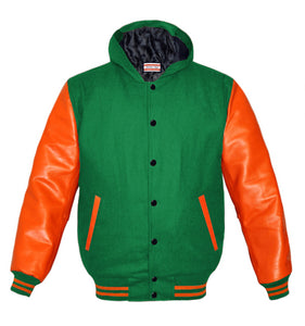 Superb Genuine Orange Leather Sleeve Letterman College Varsity Kid Wool Jackets #ORSL-ORSTR-BB-H