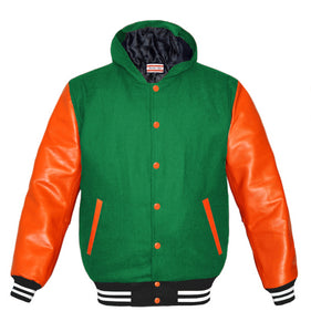 Superb Orange Leather Sleeve Original American Varsity Letterman College Baseball Women Wool Hoodie Jackets #ORSL-WSTR-OB-H-BBand