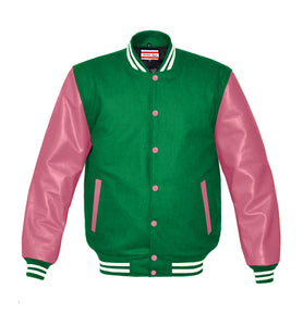 Superb Genuine Pink Leather Sleeve Letterman College Varsity Kid Wool Jackets #PKSL-WSTR-PKB