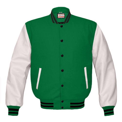 Superb Genuine White Leather Sleeve Letterman College Varsity Men Wool Jackets #WSL-BSTR-BB