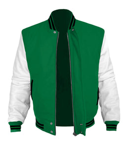 Original American Varsity White Leather Sleeve Letterman College Baseball Kid Wool Jackets #WSL-BSTR-BZ