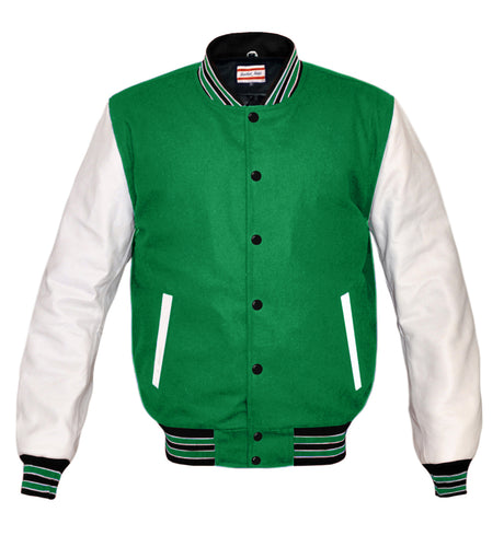 Superb Genuine White Leather Sleeve Letterman College Varsity Men Wool Jackets #WSL-BWSTR-BB