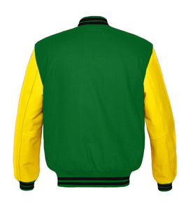 Superb Genuine Yellow Leather Sleeve Letterman College Varsity Men Wool Jackets #YSL-BSTR-YB