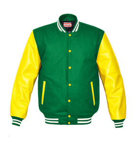 Superb Genuine Yellow Leather Sleeve Letterman College Varsity Men Wool Jackets #YSL-WSTR-YB