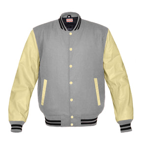 Original American Varsity Cream Leather Sleeve Letterman College Baseball Kid Wool Jackets #CRSL-BSTR-CB