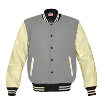 Load image into Gallery viewer, Original American Varsity Real Cream Leather Letterman College Baseball Kid Wool Jackets #CRSL-CRSTR-BB-BBAND