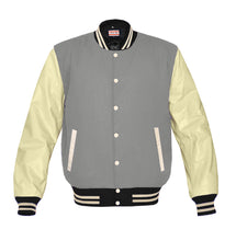 Load image into Gallery viewer, Original American Varsity Real Cream Leather Letterman College Baseball Kid Wool Jackets #CRSL-CRSTR-CRB-BBAND