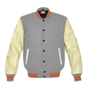 Superb Genuine Cream Leather Sleeve Letterman College Varsity Women Wool Jackets #CRSL-ORSTR-BB