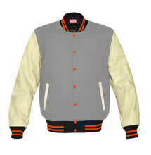 Load image into Gallery viewer, Original American Varsity Real Cream Leather Letterman College Baseball Men Wool Jackets #CRSL-ORSTR-ORB-Bband