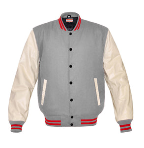 Superb Genuine Cream Leather Sleeve Letterman College Varsity Women Wool Jackets #CRSL-RSTR-BB